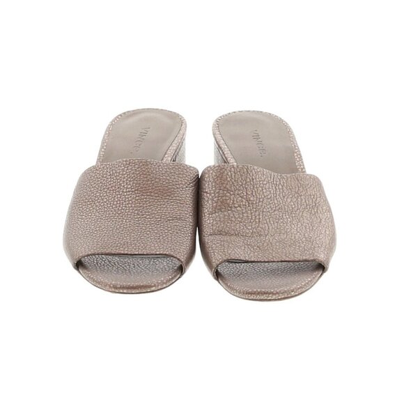 Vince Slide Sandals 5.5 Rachelle 2 Leather Block Heel Rose Gold Pebbled - Picture 4 of 8